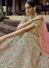 Load image into Gallery viewer, online green colored resham and gota worked organza base lehenga choli
