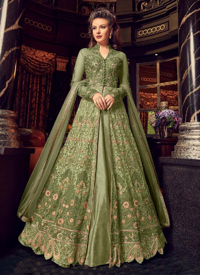 Green Heavy Work Anarkali Suit With Dupatta Set