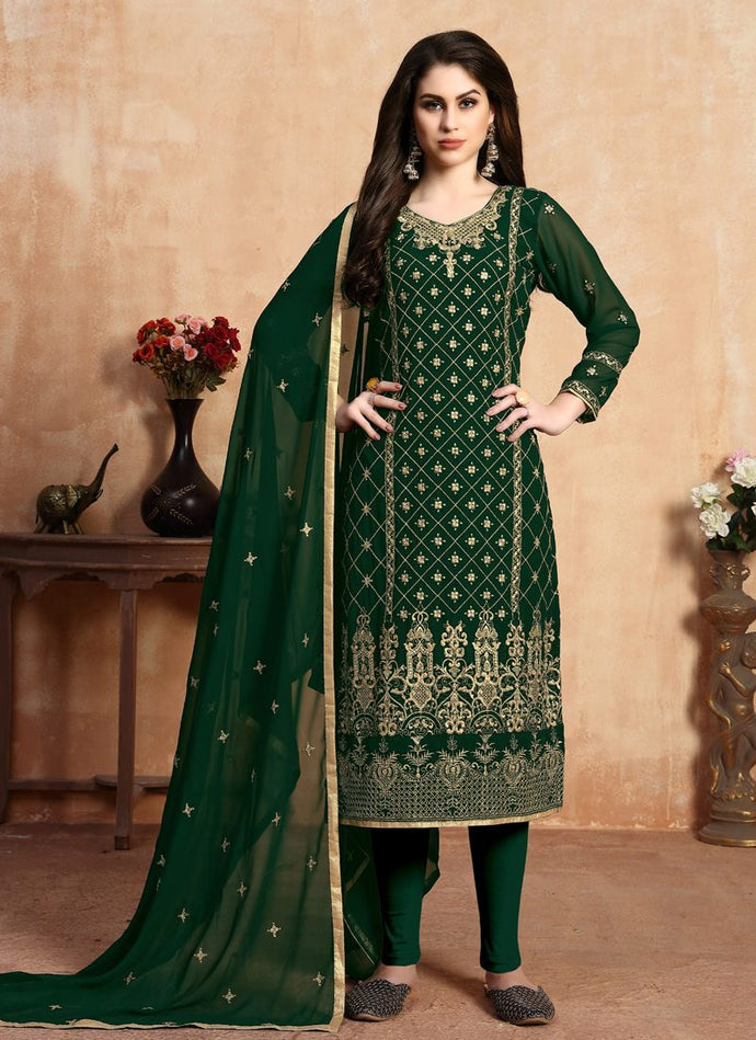 Decent Green color Zari Work Festive Wear Salwar Kameez Suit