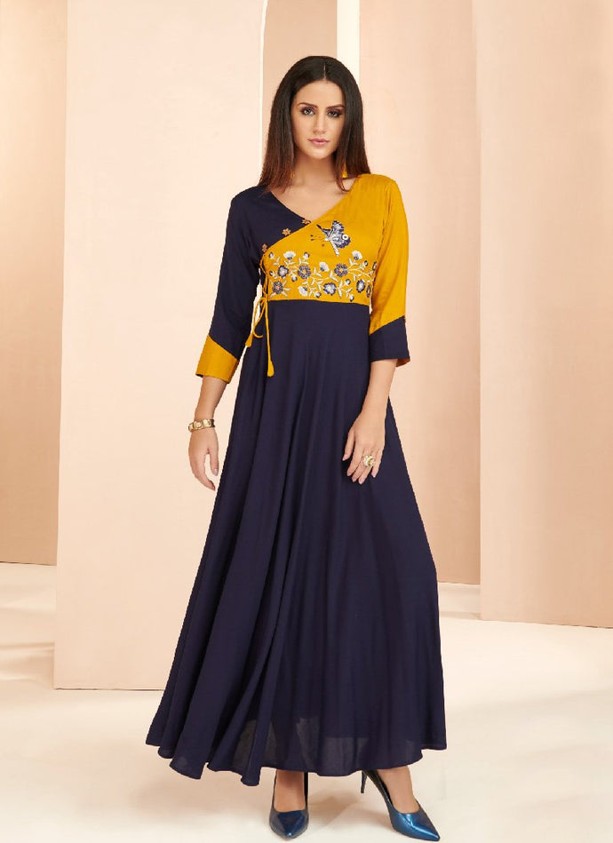 graceful cotton base navy blue colored casual wear straight kurti