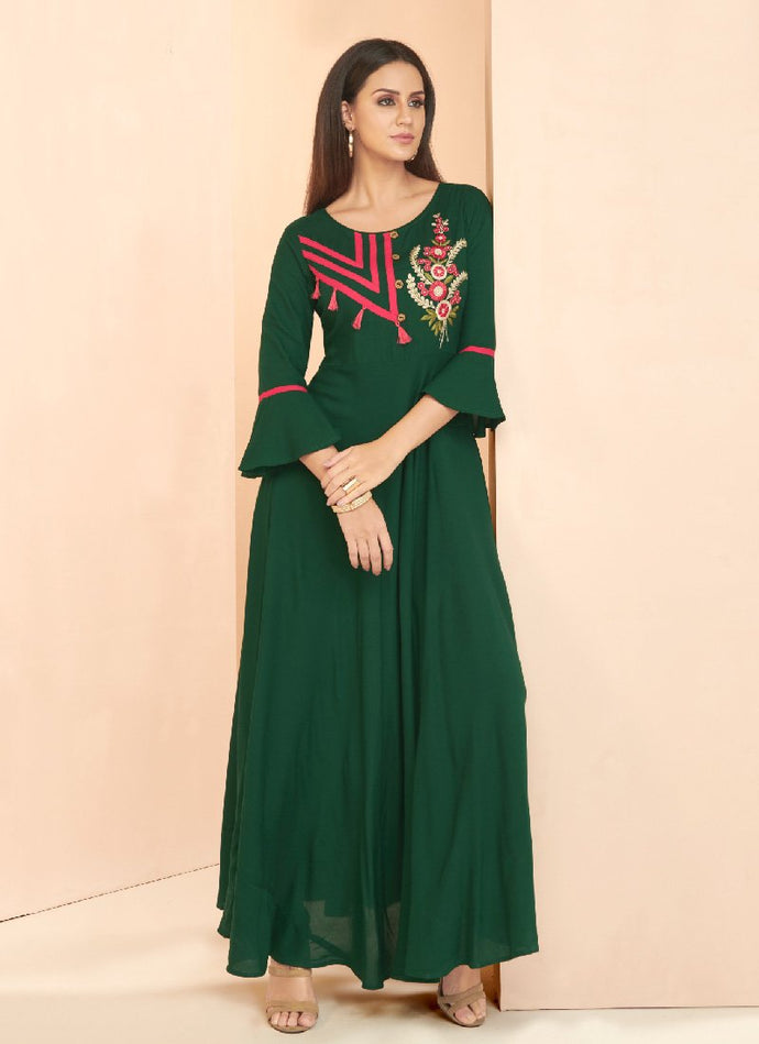 elegant Green color georgette base ready to wear gown
