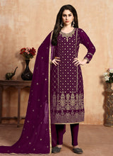 Load image into Gallery viewer, Decent Wine color Zari Work Festive Wear Salwar Kameez Suit
