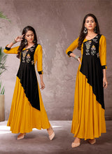 Load image into Gallery viewer, Adorable Cotton base Mustard Yellow and Black color Kurti
