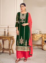 Load image into Gallery viewer, Gorgeous green and pink colored partywear palazzo suit

