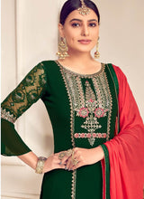 Load image into Gallery viewer, Buy Gorgeous green and pink colored partywear palazzo suit
