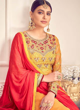 Load image into Gallery viewer, buy Sunny yellow colored heavily embellished straight suit
