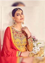 Load image into Gallery viewer, shop Sunny yellow colored heavily embellished straight suit
