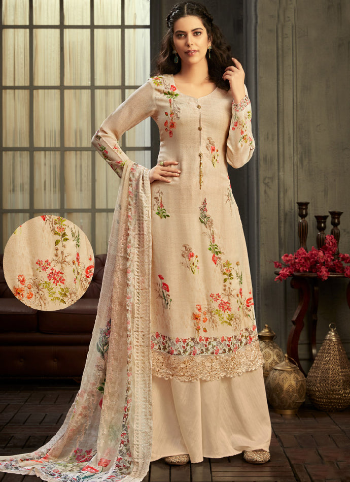 Order Rich cream georgette base palazzo suit