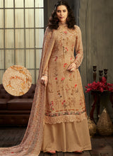 Load image into Gallery viewer, Eye-catching beige colored partywear printed palazzo suit
