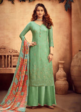 Load image into Gallery viewer, legit light green colored partywear designer palazzo suit
