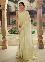 Load image into Gallery viewer, Artistic Georgette Silk base Pista Green color Saree with Thread And Mirror work
