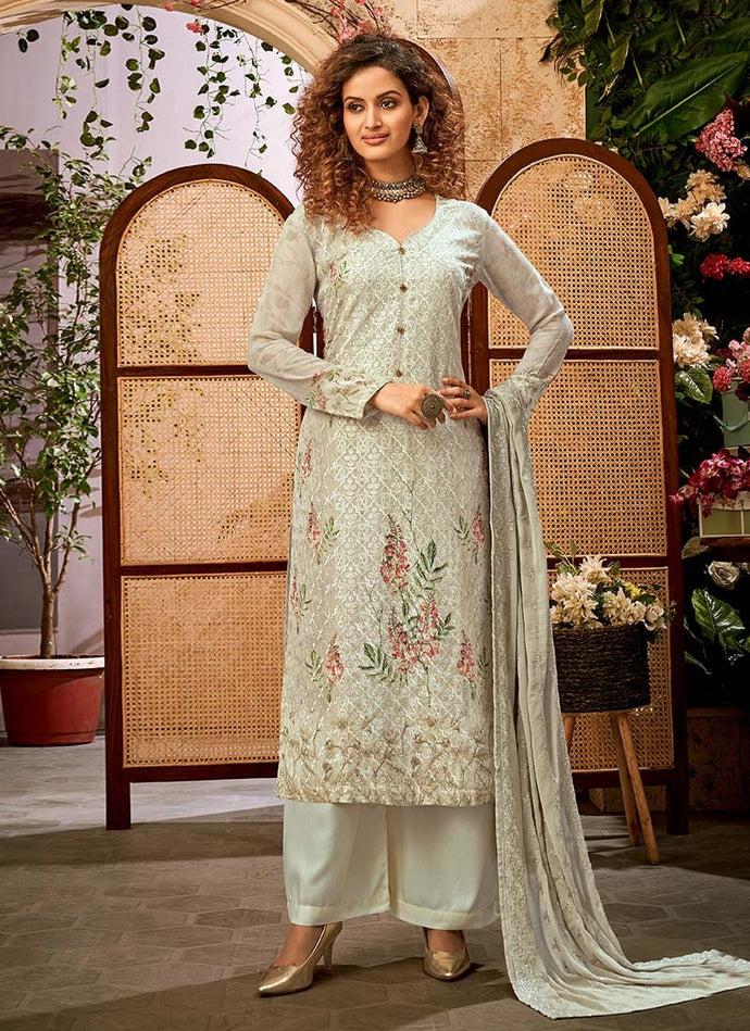 Green Color Resham And Stone Work Printed Palazzo Salwar Suit