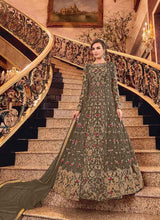 Load image into Gallery viewer, beige Delightful heavy embroidered anarkali soft net base gown
