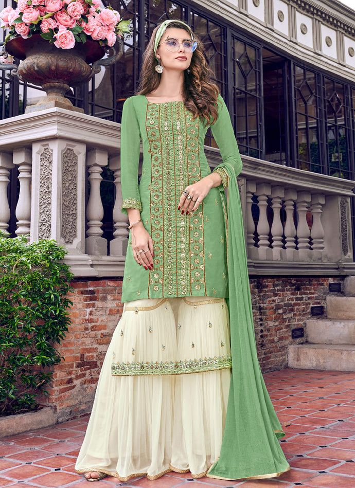 Gorgeous green colored Georgette base Sharara Suit
