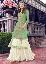 Load image into Gallery viewer, online Gorgeous green colored Georgette base Sharara Suit
