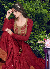 Load image into Gallery viewer, Book Maroon Long jacket style sharara suit
