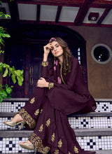 Load image into Gallery viewer, buy Magnificent Wine colored Zari worked sharara suit
