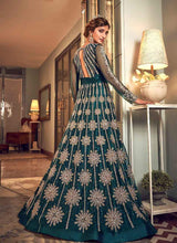 Load image into Gallery viewer, buy Dazzling Turquoise Color Soft Net Base Embroidery designer gown

