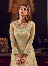 Load image into Gallery viewer, Buy Stylish Yellow Color Soft Net Base Embroidery Work Anarkali Suit

