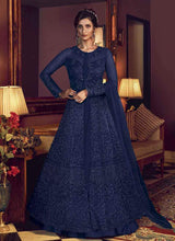Load image into Gallery viewer, Fabulous blue color Net Base Heavy Embroidery Work Anarkali Suit With Dupatta Set
