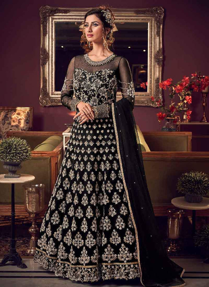 Attractive Black color Embroidery Work Anarkali Suit With Dupatta Set