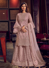 Load image into Gallery viewer, powder pink colored stone and Zari worked festive wear sharara suit
