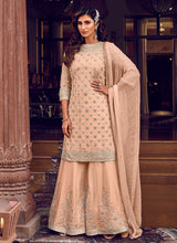 Load image into Gallery viewer, cream colored stone and Zari worked festive wear sharara suit
