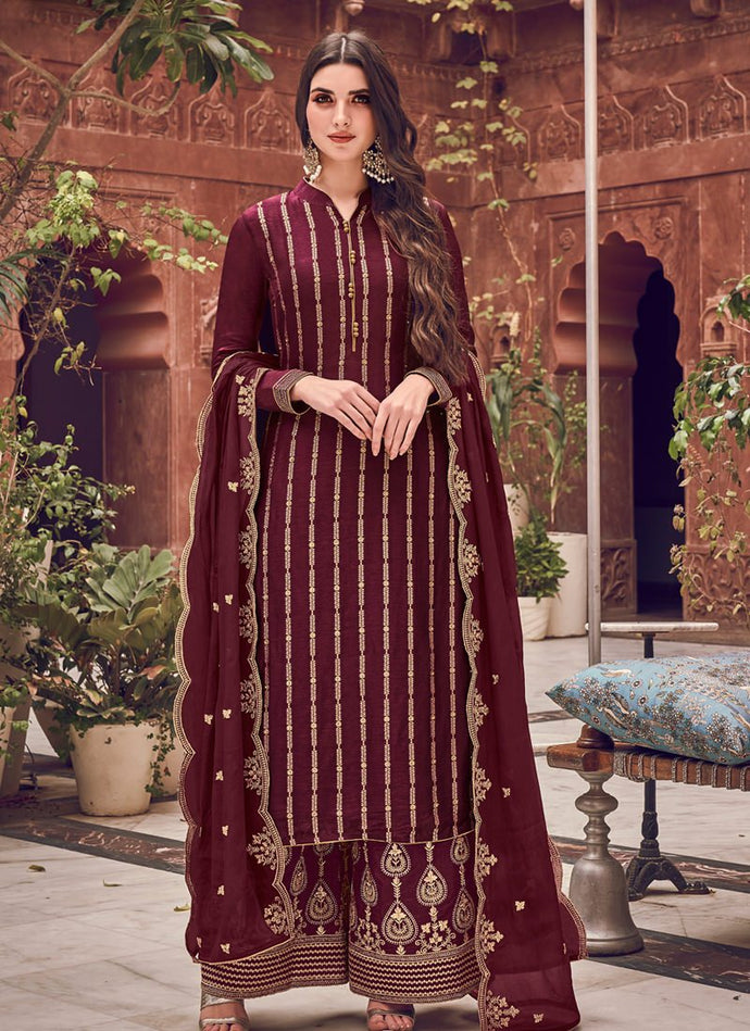 Lovely Wine colored Silk Base designer Palazzo Suit