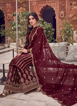 Load image into Gallery viewer, buy Lovely Wine colored Silk Base designer Palazzo Suit
