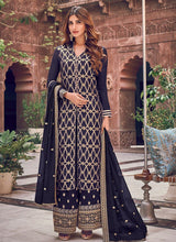 Load image into Gallery viewer, natty navy Blue colored Embroidered work designer Palazzo Suit
