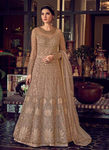 Load image into Gallery viewer, grateful beige colored heavy work embroidered designer gown
