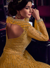 Load image into Gallery viewer, polite yellow colored heavy work embroidered gown
