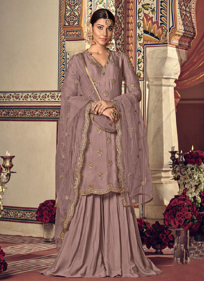Luscious purple zari and dori base pakistani style salwar suit