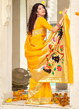 Load image into Gallery viewer, Yellow Color Banarasi Silk Material Traditional Silk Weave Saree

