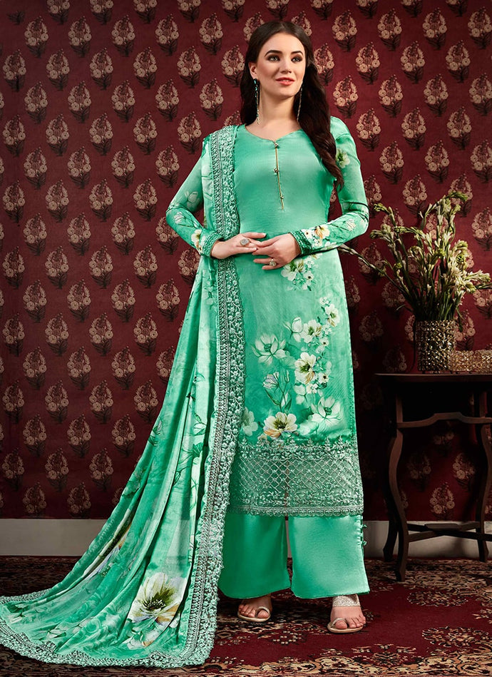 turquoise green colored designer party wear salwar suit