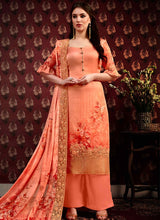 Load image into Gallery viewer, charming cantaloupe orange colored designer party wear salwar suit
