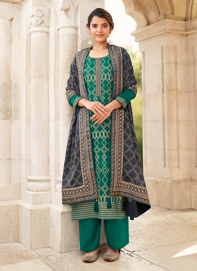 Green Color Art Silk Fabric Sequins Work Pant Style Salwar Suit