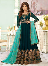 Load image into Gallery viewer, Bottle green georgette embroidered designer gown
