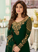 Load image into Gallery viewer, Dark green color georgette embroidered designer suit
