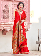 Load image into Gallery viewer, Red Color Banarasi Silk Material Embroidered Saree With Silk Weave
