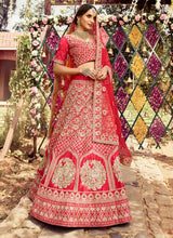 Load image into Gallery viewer, buy Bridesmaid red crop top lehenga choli with Dori and Zari work
