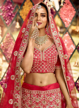 Load image into Gallery viewer, shop Bridesmaid red crop top lehenga choli with Dori and Zari work
