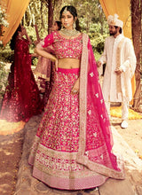 Load image into Gallery viewer, Bridesmaid pink crop top lehenga choli with thread and Zari work

