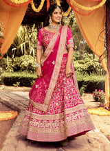 Load image into Gallery viewer, shop Bridesmaid pink crop top lehenga choli with thread and Zari work
