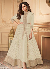 Load image into Gallery viewer, fascinating off white georgette base zari work slit cut suit
