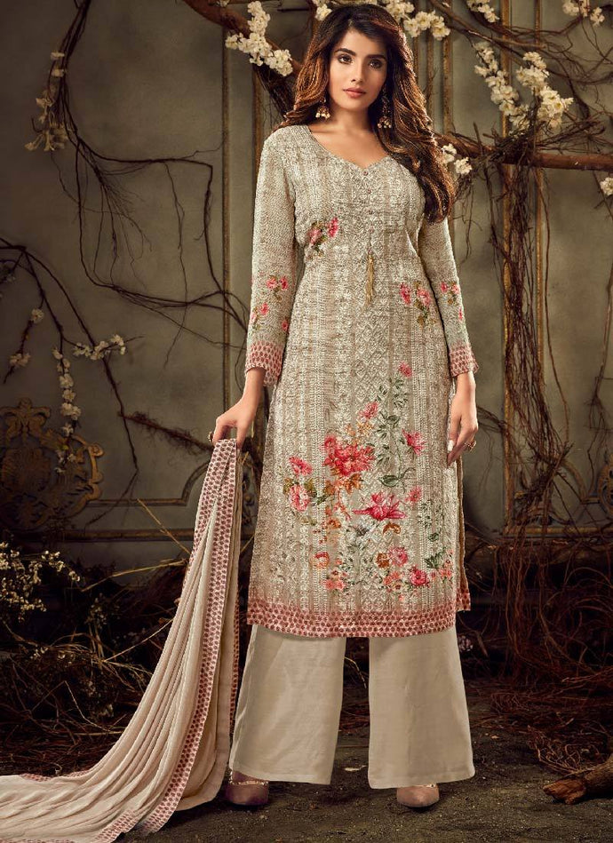 Beautiful beige colored partywear palazzo suit set
