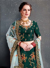 Load image into Gallery viewer, shop gorgeous green colored heavy work embroidered lehenga choli
