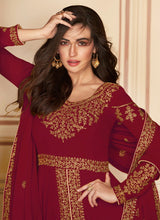 Load image into Gallery viewer, Buy attractive maroon fully embroidered slit cut suit
