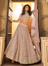 Load image into Gallery viewer, Thread And Stone Work Peach Color Organza Fabric Lehenga Choli
