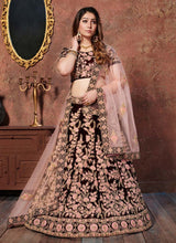 Load image into Gallery viewer, wondrously wine colored heavy work embroidered lehenga choli
